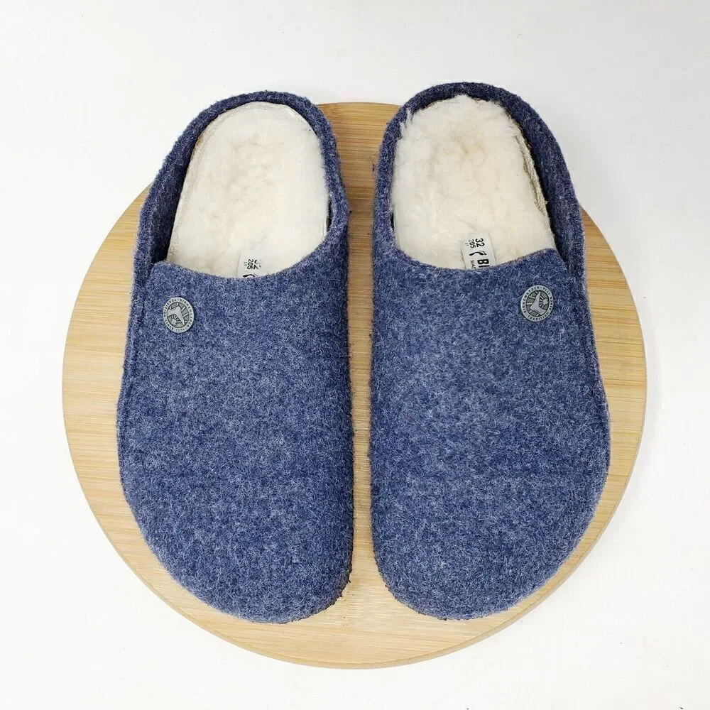 Birkenstock Zermatt Shoes Kids 32 Blue Wool Slip On Mule Sandal Shearling‎